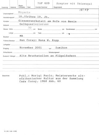 An archival document representing a Catalogue Cards of 1 page(s)