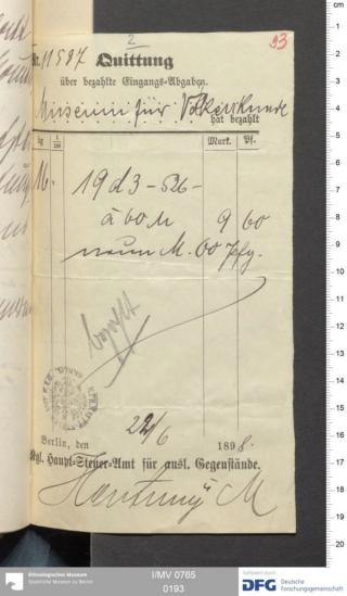 An archival document representing a Receipts of 2 page(s)