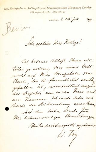 An archival document representing a Correspondence of 1 page(s)